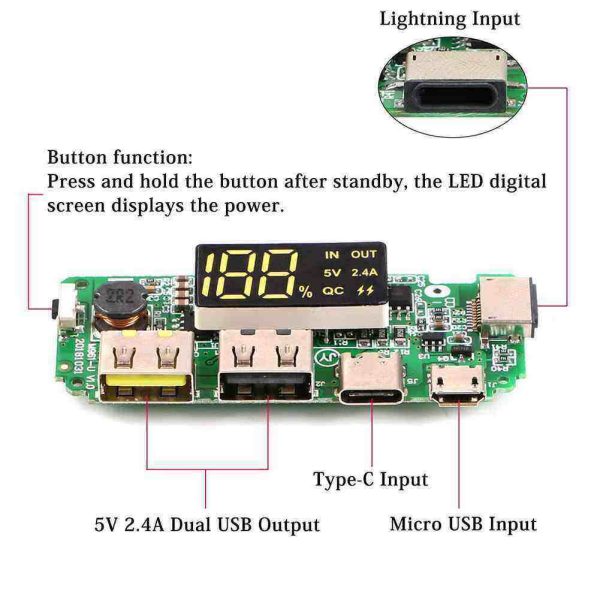 LED Dual USB 5V 2.4A Micro or Type-C USB Mobile Power Bank 18650 Charging Module Lithium Battery Charger Board Circuit Protection - Image 3