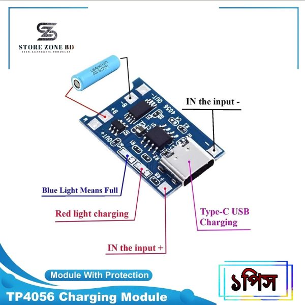 TP4056 Dual Protection Lithium-Ion Battery Charging Module (Type C USB Input)