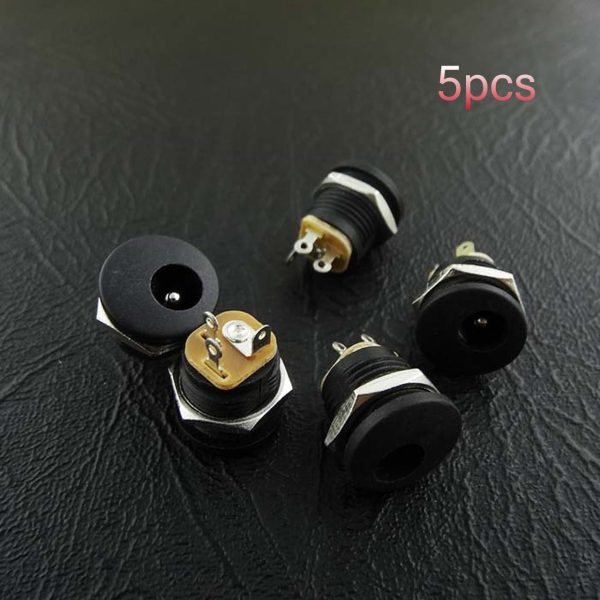 DC022 DC-022 ROUND Panel Mount Female 2.1mm 3 Pin 5.5x2.1mm 5V 12V 24V DC Power Supply Socket Chassis Cables Connector Adapters With Nut Kit- 5pcs Sd: