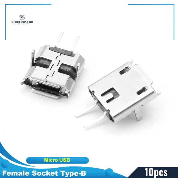 10pcs 2Pin MICRO USB Female Socket Type-B 2 Pin Leads Female DIP Power Socket Connector Micro USB Panel Mount Without Cables For Charging Socket