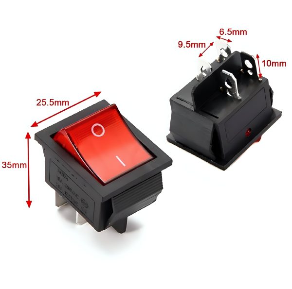 KCD4 DPST 16A 220v AC Illuminated Pure Cupper Rocker Switch ON-OFF 2 Position 4 Pins(1pcs) - Image 2