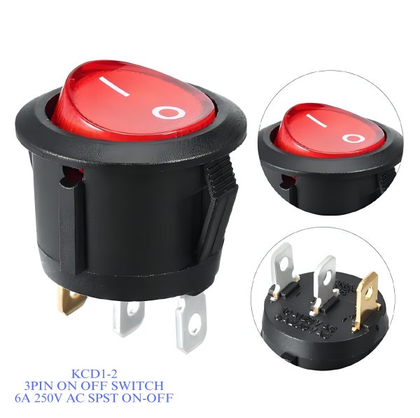 KCD1-2 3Pin Round Black ON OFF Switch (1pcs)