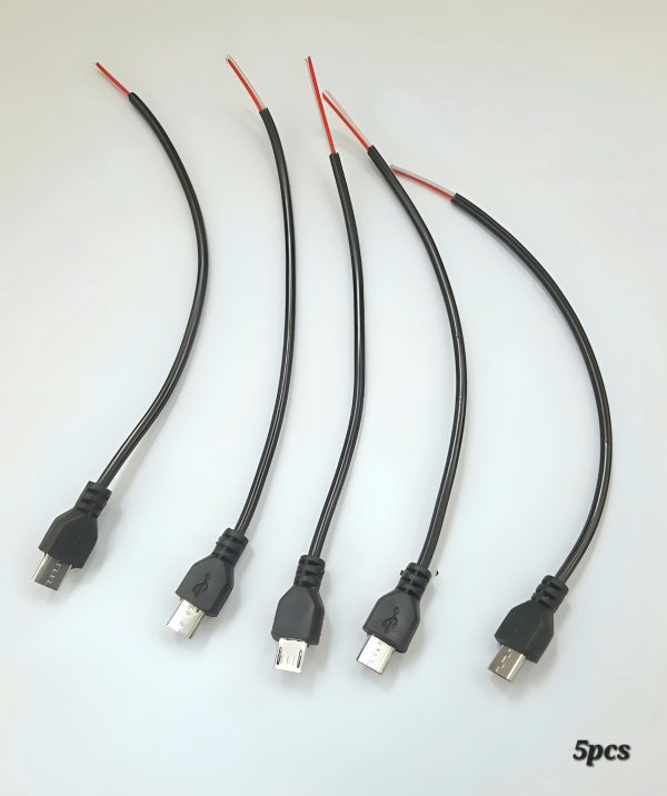 Cables With Type B Male USB Cable Connector Open Cables Ends USB 2.0 Connector Charging Cable 2 Wire Micro USB Male Jack Power Supply Cable 2 Pin Wire Micro USB Plugs Sockets(5pcs)