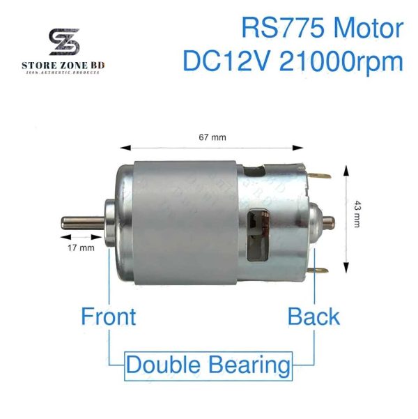 775 Double Ball Bearing DC Motor 5mm Knurling Shaft with Cooling Fan Low Noise RS 775 DC Motor for DIY Drill Water Pump RC Project