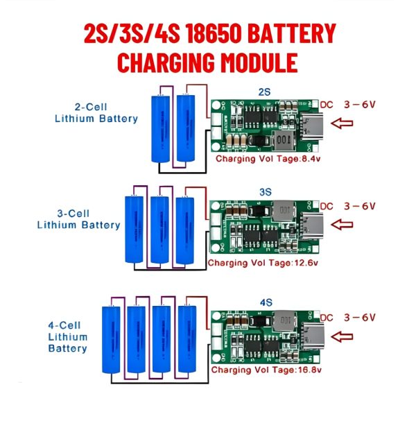 2S/3S/4S - 2A Step-Up Boost Charging Module Type-C Lithium Li-ion Battery Charging Power Protection Board 8.4V 12.6V 16.8V