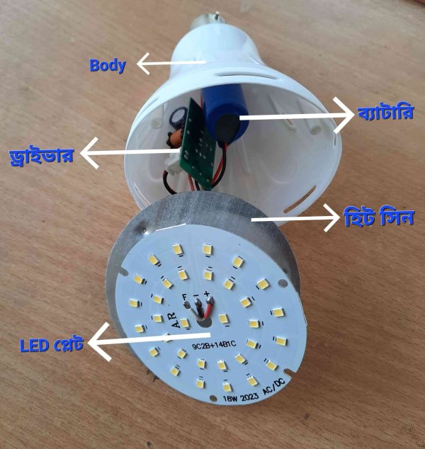 AC/DC 18watt backup led light with high quality battery, long time backup with control board, B22 (Pin) / E27(Patch - Image 3